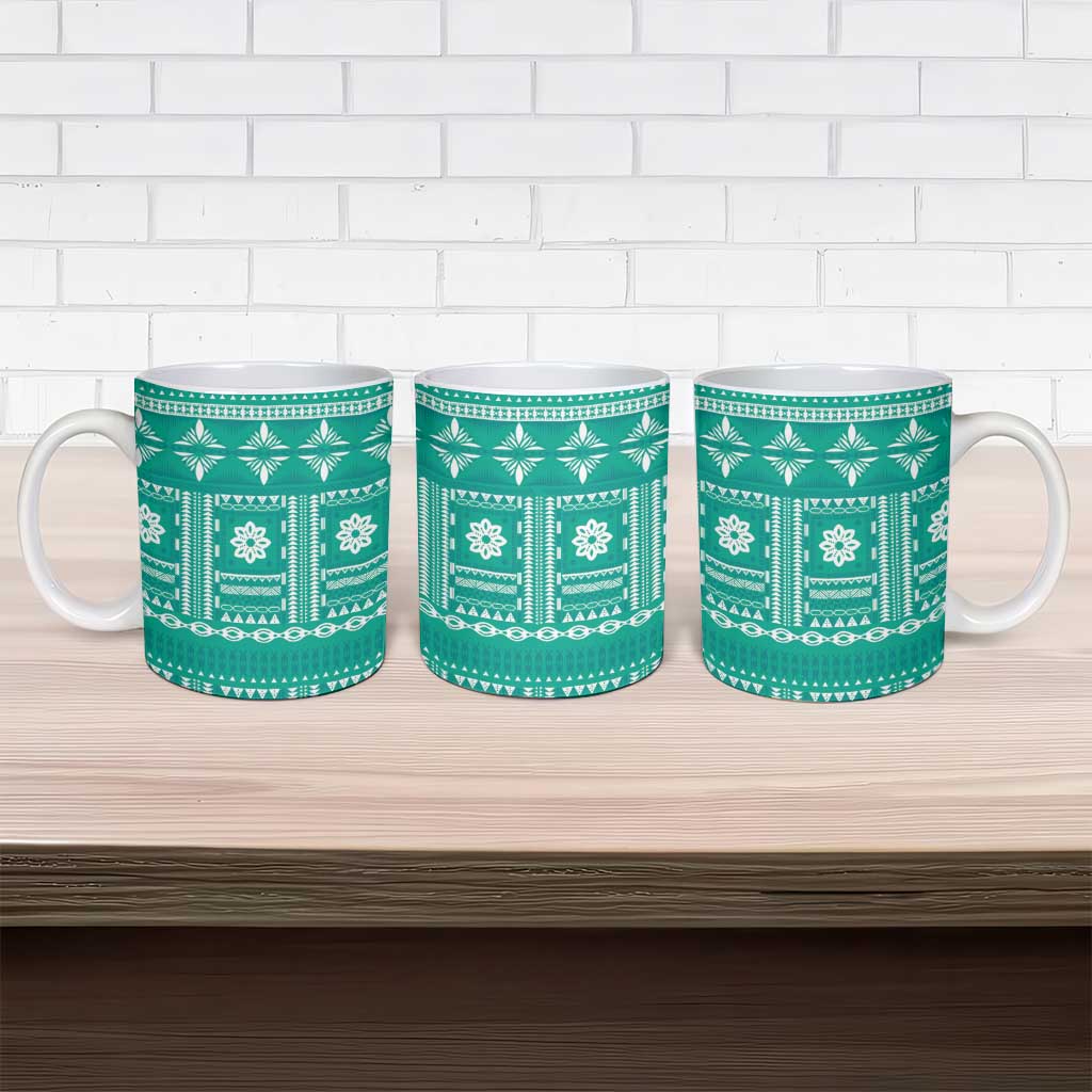 Fiji Masi All Teal Ceramic Mug Tapa Pattern LT01 - Polynesian Pride