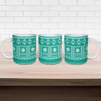 Fiji Masi All Teal Ceramic Mug Tapa Pattern LT01 - Polynesian Pride