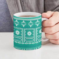 Fiji Masi All Teal Ceramic Mug Tapa Pattern LT01 - Polynesian Pride