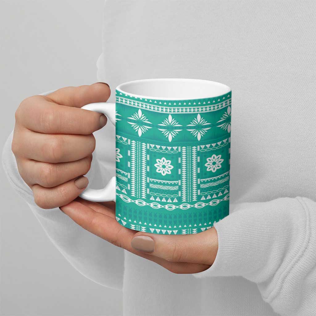 Fiji Masi All Teal Ceramic Mug Tapa Pattern LT01 - Polynesian Pride