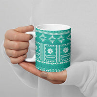Fiji Masi All Teal Ceramic Mug Tapa Pattern LT01 - Polynesian Pride
