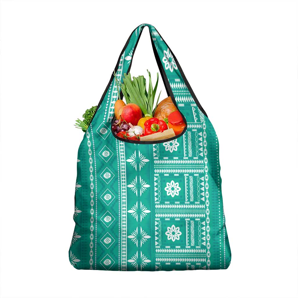 Fiji Masi All Teal Grocery Bag Tapa Pattern LT01 1-pack One Size Teal - Polynesian Pride