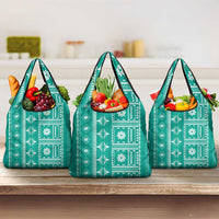 Fiji Masi All Teal Grocery Bag Tapa Pattern LT01 3-pack One Size Teal - Polynesian Pride