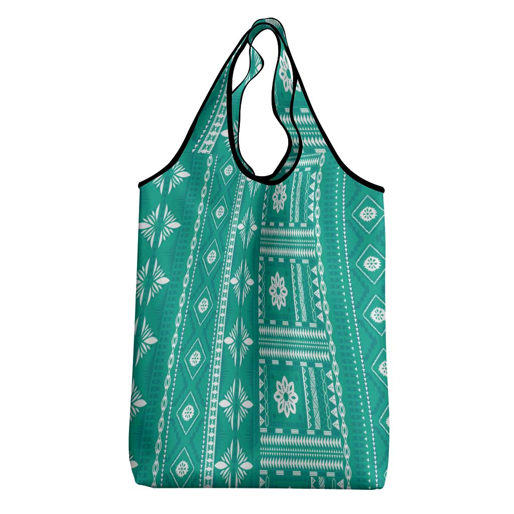 Fiji Masi All Teal Grocery Bag Tapa Pattern LT01 - Polynesian Pride