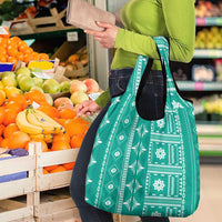 Fiji Masi All Teal Grocery Bag Tapa Pattern LT01 - Polynesian Pride