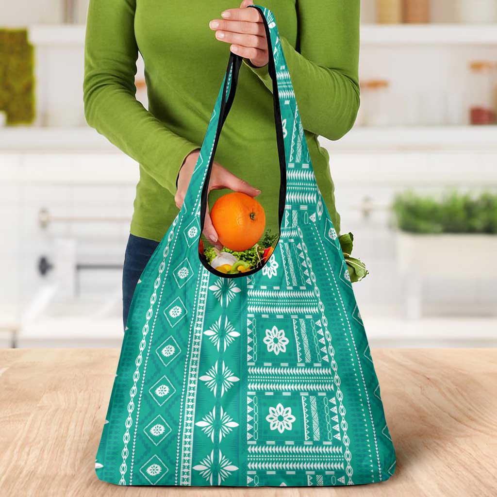 Fiji Masi All Teal Grocery Bag Tapa Pattern LT01 - Polynesian Pride
