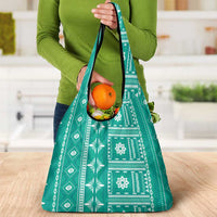 Fiji Masi All Teal Grocery Bag Tapa Pattern LT01 - Polynesian Pride