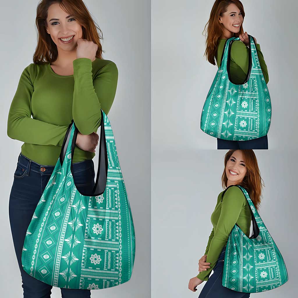 Fiji Masi All Teal Grocery Bag Tapa Pattern LT01 - Polynesian Pride
