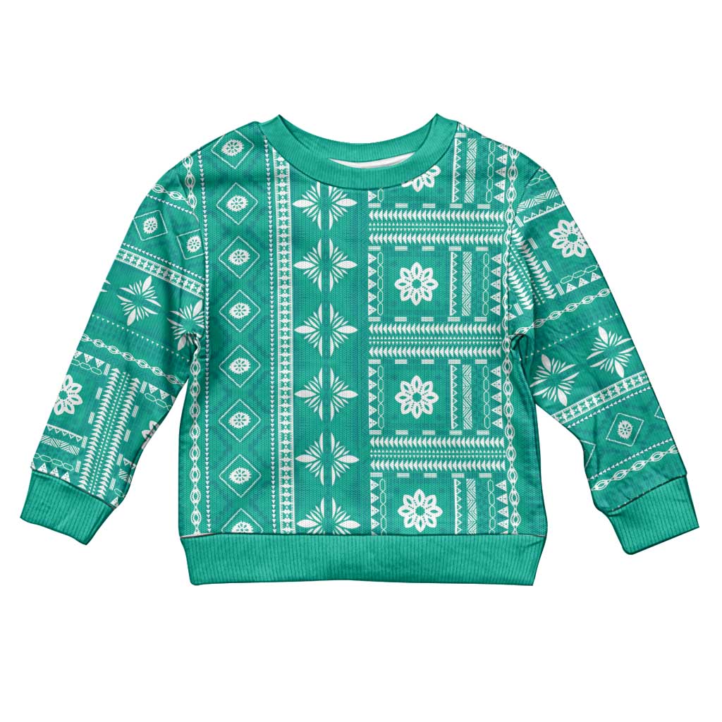 Fiji Masi All Teal Kid Ugly Christmas Sweater Tapa Pattern LT01 Kid Teal - Polynesian Pride