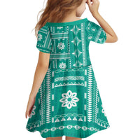 Fiji Masi All Teal Kid Short Sleeve Dress Tapa Pattern LT01 - Polynesian Pride