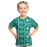 Fiji Masi All Teal Kid T Shirt Tapa Pattern LT01 Teal - Polynesian Pride