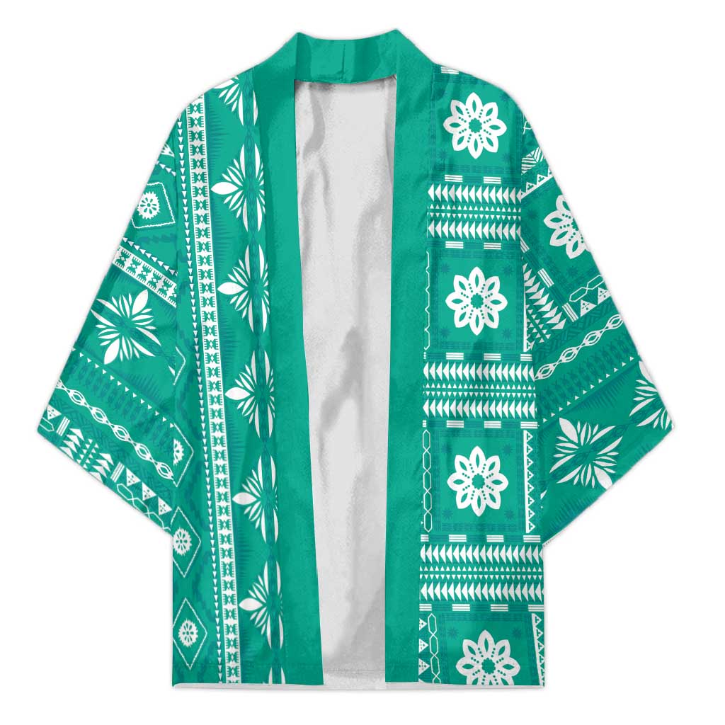 Fiji Masi All Teal Kimono Tapa Pattern LT01 Unisex Teal - Polynesian Pride