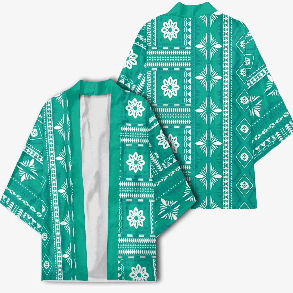 Fiji Masi All Teal Kimono Tapa Pattern LT01 - Polynesian Pride