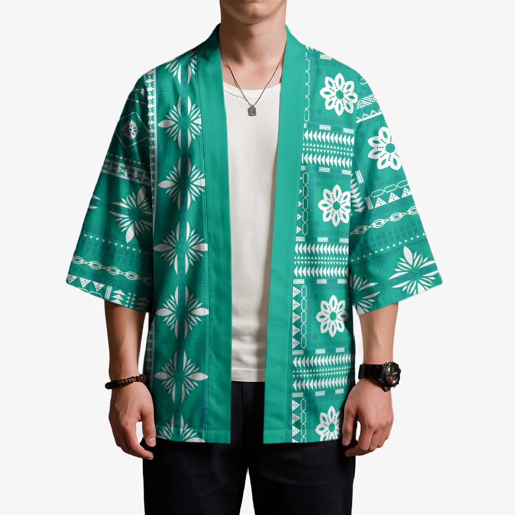 Fiji Masi All Teal Kimono Tapa Pattern LT01 - Polynesian Pride