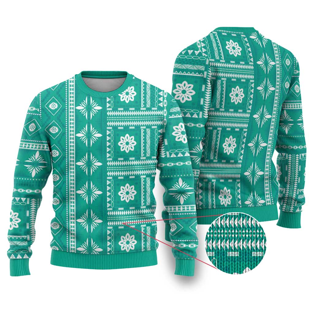 Fiji Masi All Teal Ugly Christmas Sweater Tapa Pattern LT01 Teal - Polynesian Pride