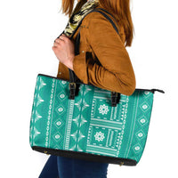 Fiji Masi All Teal Leather Tote Bag Tapa Pattern LT01 Teal - Polynesian Pride