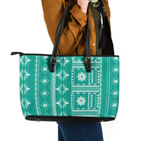 Fiji Masi All Teal Leather Tote Bag Tapa Pattern LT01 - Polynesian Pride