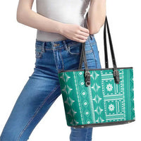 Fiji Masi All Teal Leather Tote Bag Tapa Pattern LT01 - Polynesian Pride