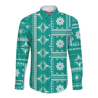 Fiji Masi All Teal Long Sleeve Button Shirt Tapa Pattern LT01 Unisex Teal - Polynesian Pride