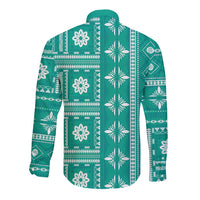 Fiji Masi All Teal Long Sleeve Button Shirt Tapa Pattern LT01 - Polynesian Pride