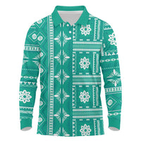 Fiji Masi All Teal Long Sleeve Polo Shirt Tapa Pattern LT01 Teal - Polynesian Pride