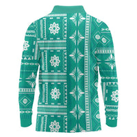 Fiji Masi All Teal Long Sleeve Polo Shirt Tapa Pattern LT01 - Polynesian Pride