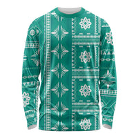 Fiji Masi All Teal Long Sleeve Shirt Tapa Pattern LT01 Unisex Teal - Polynesian Pride