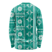 Fiji Masi All Teal Long Sleeve Shirt Tapa Pattern LT01 - Polynesian Pride