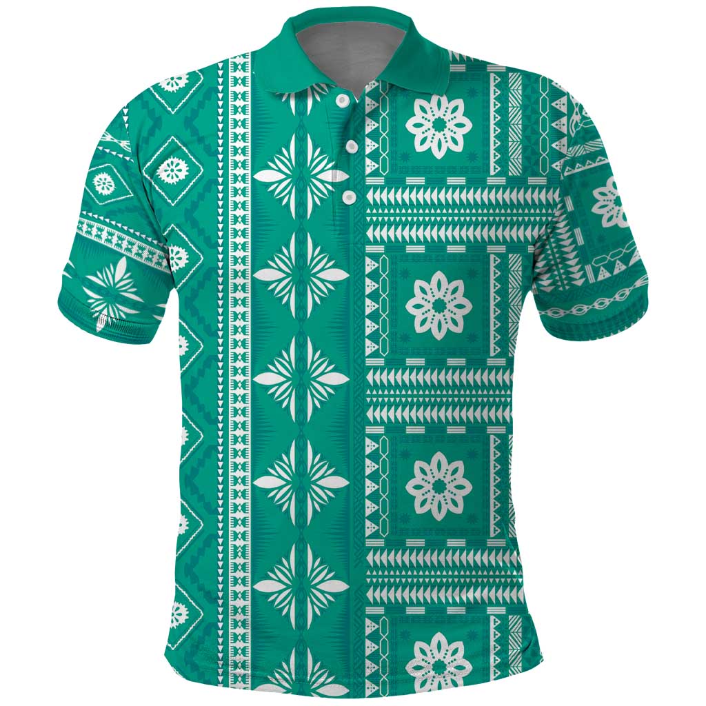 Fiji Masi All Teal Polo Shirt Tapa Pattern LT01 Teal - Polynesian Pride