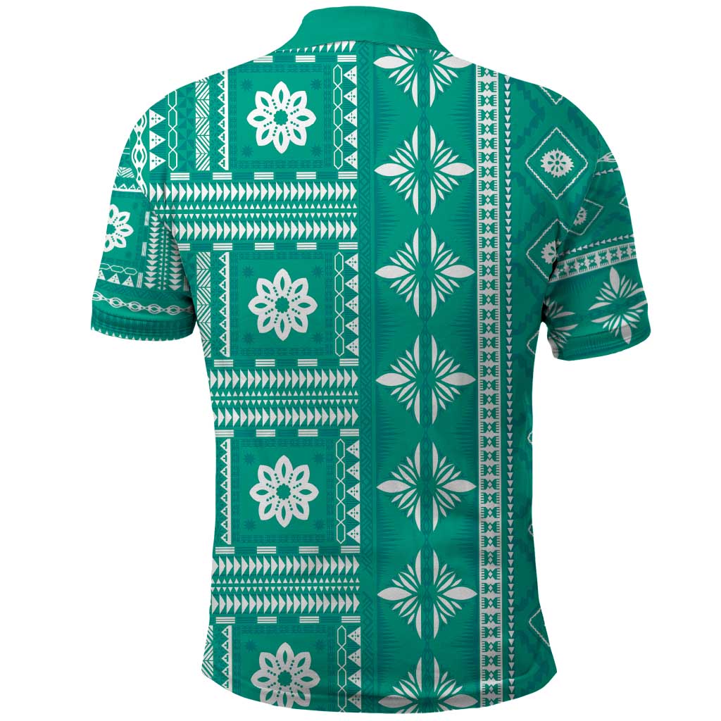 Fiji Masi All Teal Polo Shirt Tapa Pattern LT01 - Polynesian Pride