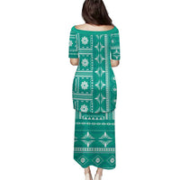 Fiji Masi All Teal Puletasi Tapa Pattern LT01 - Polynesian Pride