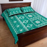 Fiji Masi All Teal Quilt Bed Set Tapa Pattern LT01 - Polynesian Pride