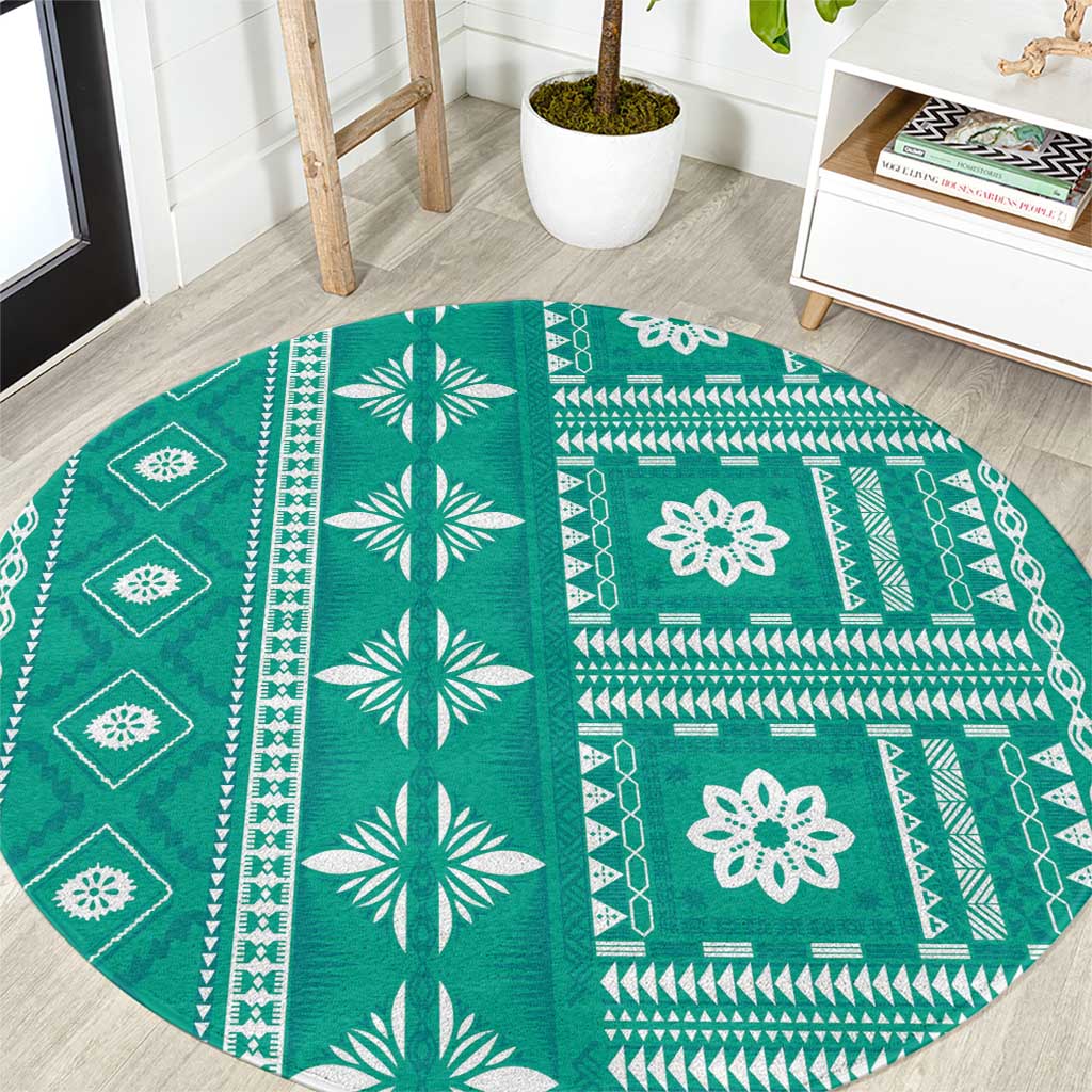Fiji Masi All Teal Round Carpet Tapa Pattern LT01 Teal - Polynesian Pride