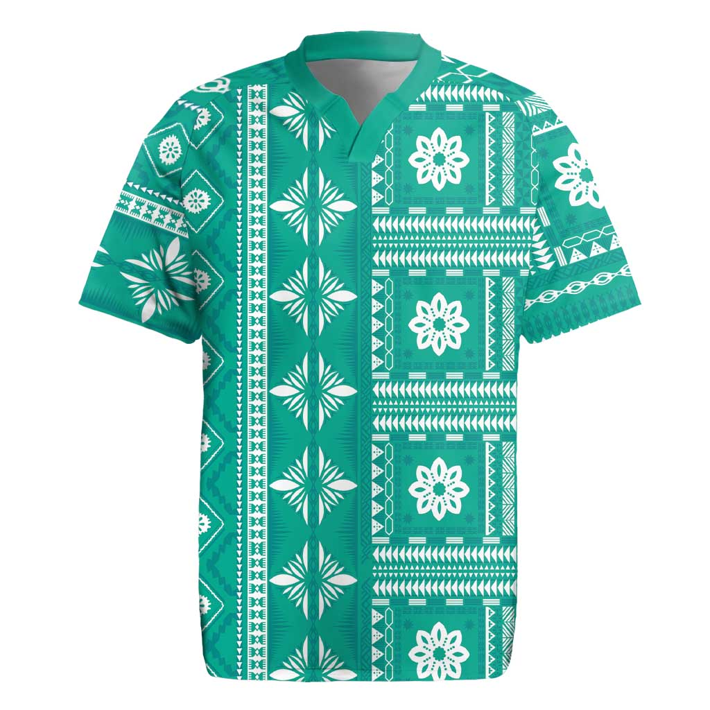 Fiji Masi All Teal Rugby Jersey Tapa Pattern LT01 Teal - Polynesian Pride