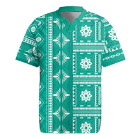 Fiji Masi All Teal Rugby Jersey Tapa Pattern LT01 Teal - Polynesian Pride