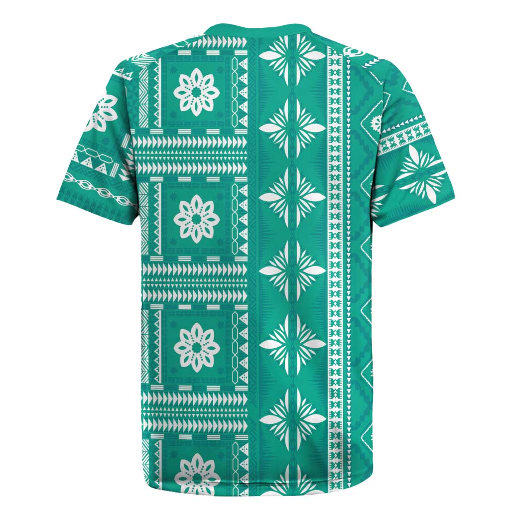 Fiji Masi All Teal Rugby Jersey Tapa Pattern LT01 - Polynesian Pride