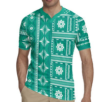 Fiji Masi All Teal Rugby Jersey Tapa Pattern LT01 - Polynesian Pride
