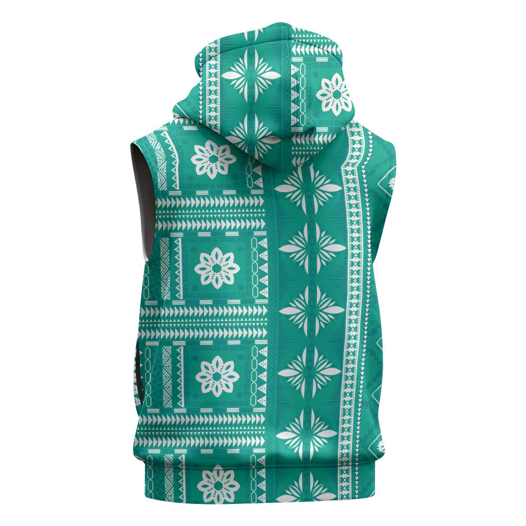 Fiji Masi All Teal Sleeveless Hoodie Tapa Pattern LT01 - Polynesian Pride