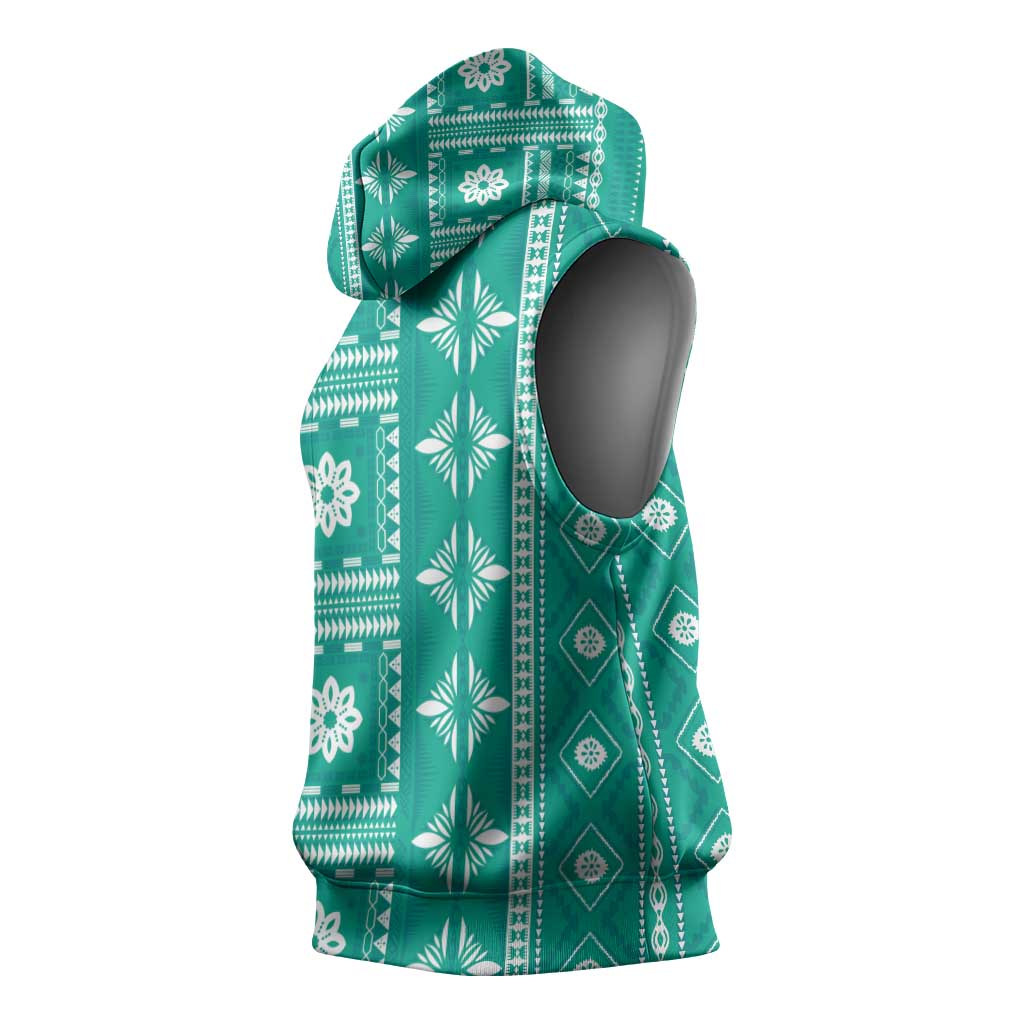 Fiji Masi All Teal Sleeveless Hoodie Tapa Pattern LT01 - Polynesian Pride