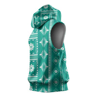 Fiji Masi All Teal Sleeveless Hoodie Tapa Pattern LT01 - Polynesian Pride