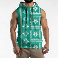 Fiji Masi All Teal Sleeveless Hoodie Tapa Pattern LT01 - Polynesian Pride