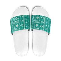 Fiji Masi All Teal Slide Sandals Tapa Pattern LT01 Teal - Polynesian Pride