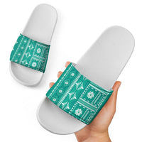 Fiji Masi All Teal Slide Sandals Tapa Pattern LT01 - Polynesian Pride