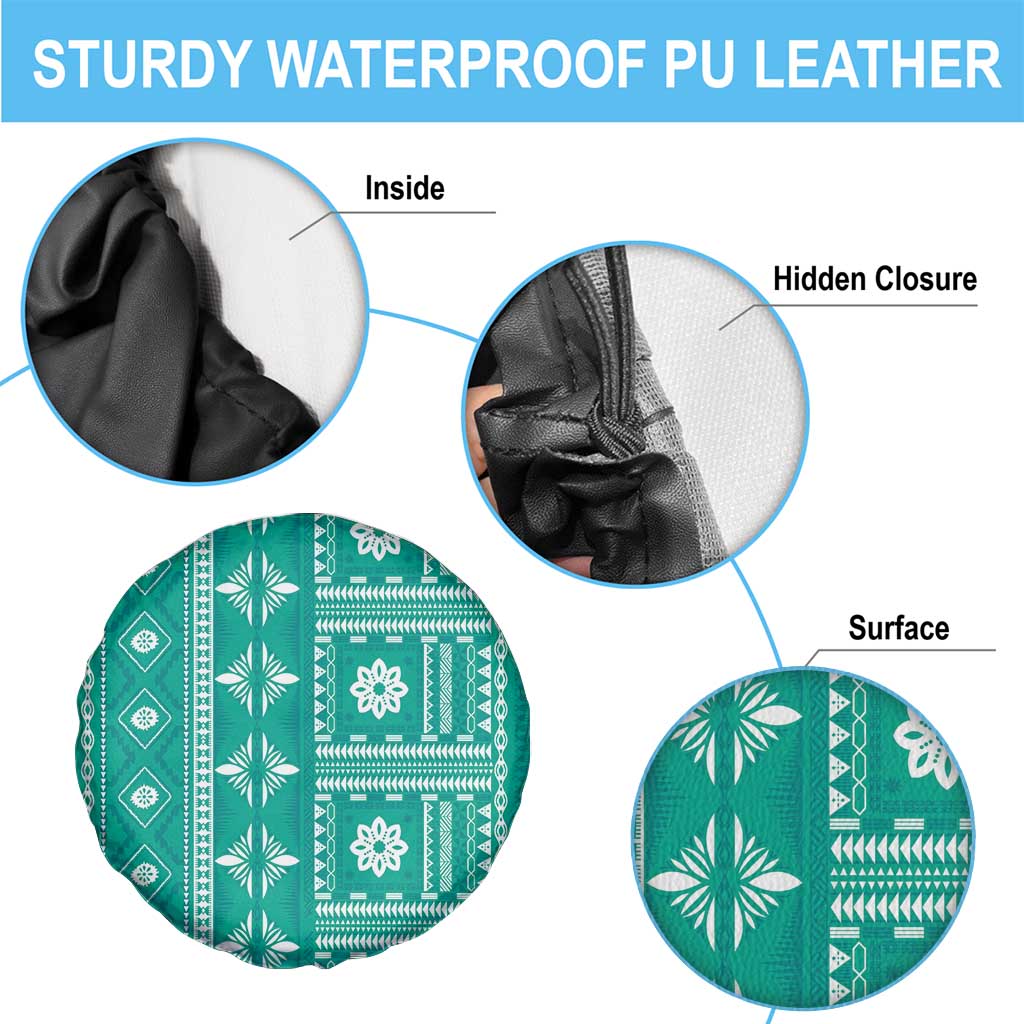 Fiji Masi All Teal Spare Tire Cover Tapa Pattern LT01 - Polynesian Pride