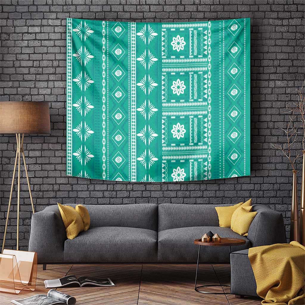 Fiji Masi All Teal Tapestry Tapa Pattern LT01 Teal - Polynesian Pride