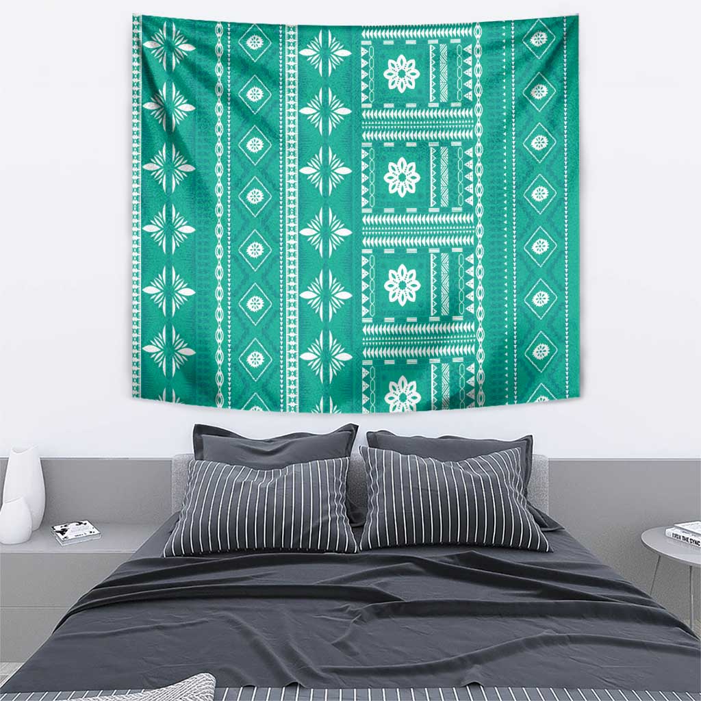 Fiji Masi All Teal Tapestry Tapa Pattern LT01 - Polynesian Pride