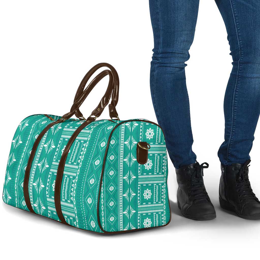 Fiji Masi All Teal Travel Bag Tapa Pattern LT01 - Polynesian Pride