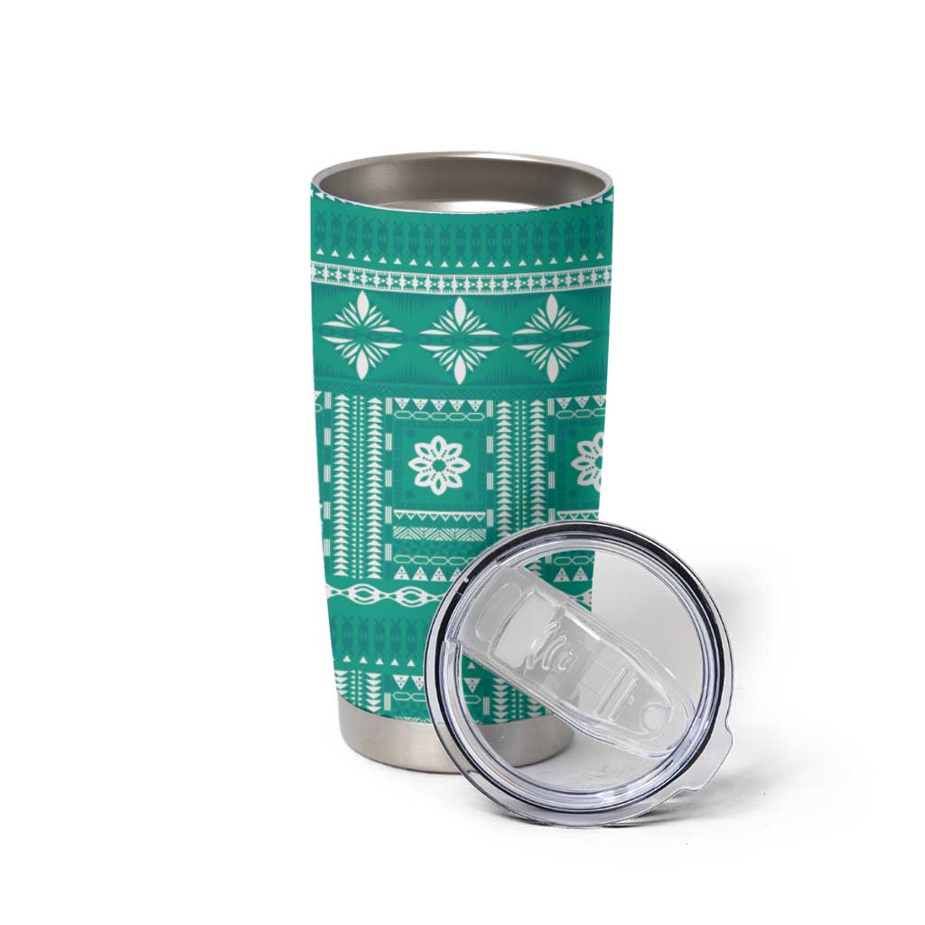 Fiji Masi All Teal Tumbler Cup Tapa Pattern LT01 - Polynesian Pride
