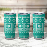 Fiji Masi All Teal Tumbler Cup Tapa Pattern LT01 - Polynesian Pride