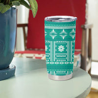 Fiji Masi All Teal Tumbler Cup Tapa Pattern LT01 - Polynesian Pride